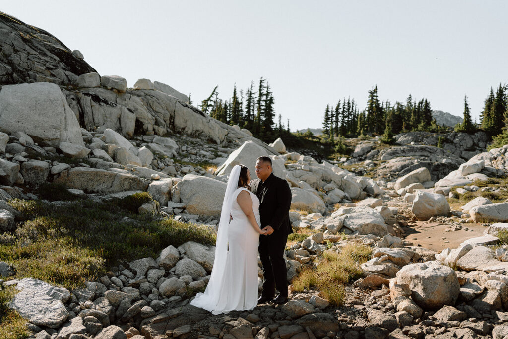 photographer captures wedding couple at a mountain top elopement in Whistler
