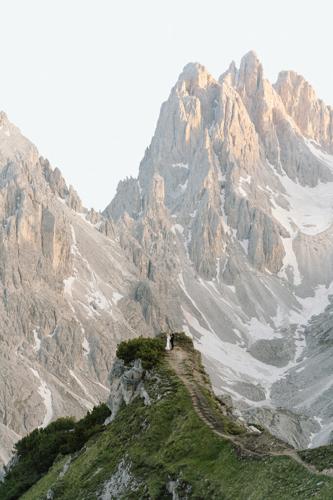 Couple eloping in Cadini di Misurina in the Dolomites Italy