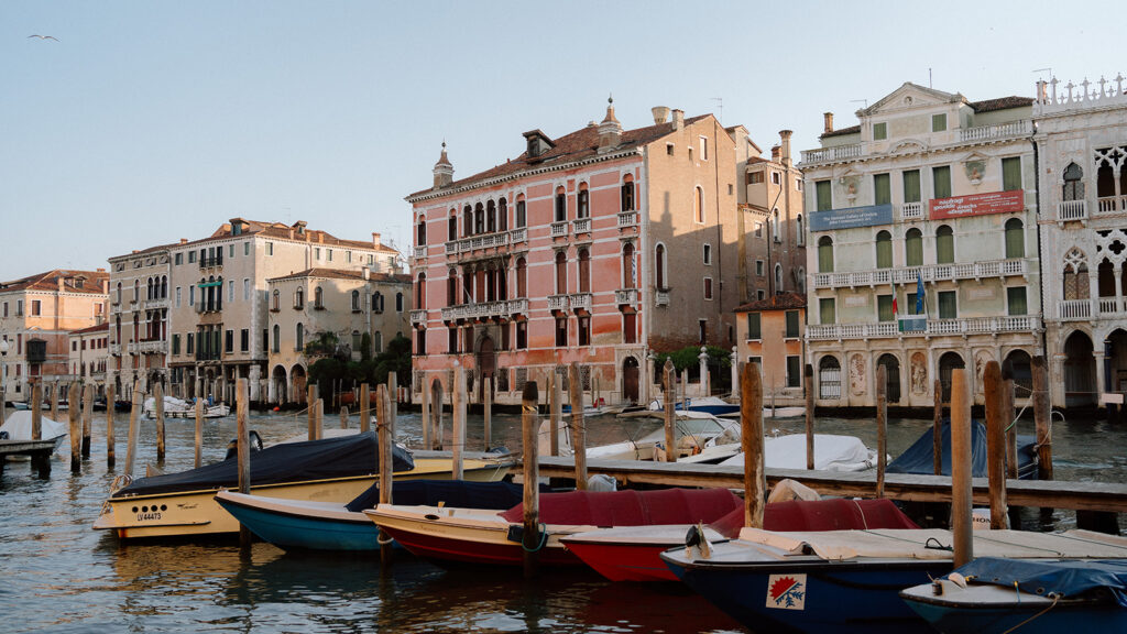 gondolas in Venice during sunrise